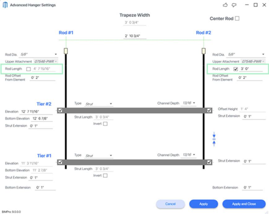 Advanced Hanger Settings - MSUITE BIM 9.0