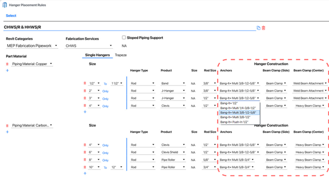 Hanger Placement Rules - MSUITE BIM 9.0
